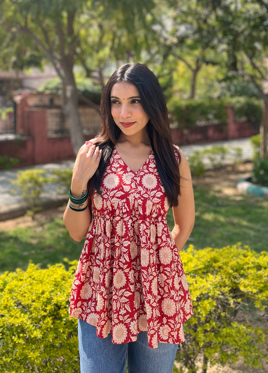 Sunlit Bloom Sleeveless Kurti