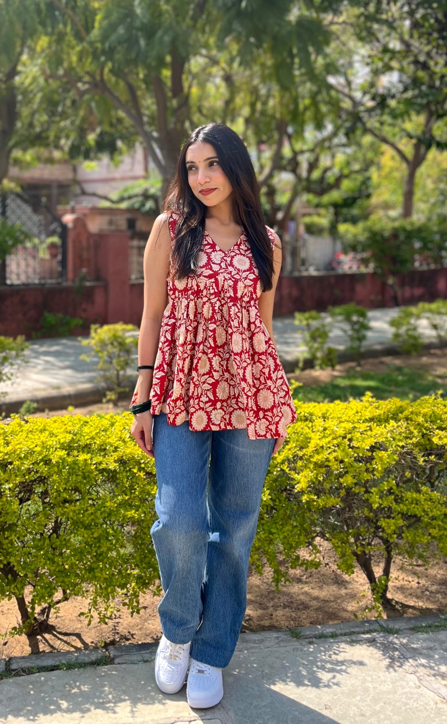 Sunlit Bloom Sleeveless Kurti