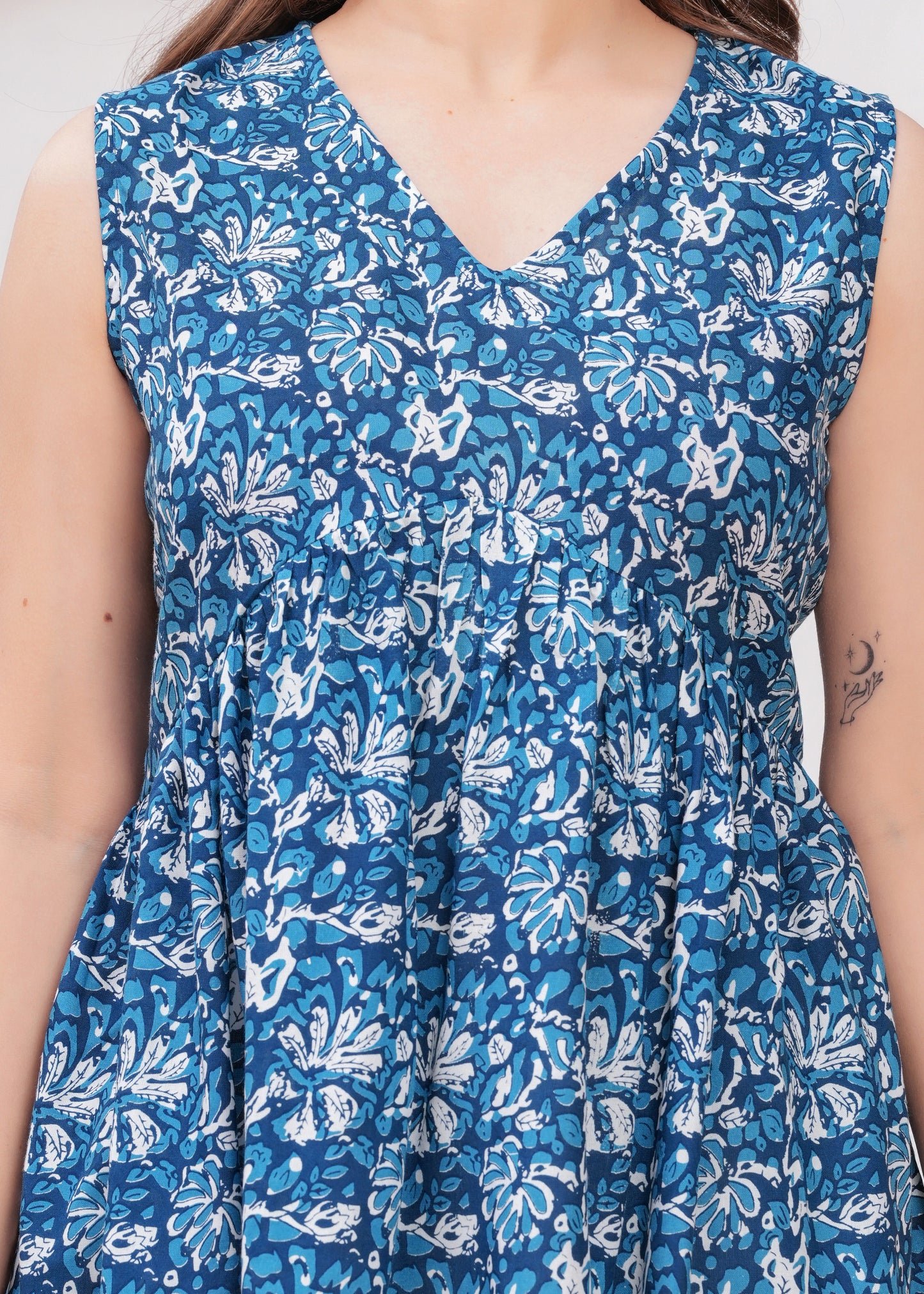 Indigo Whisper Sleeveless Kurti