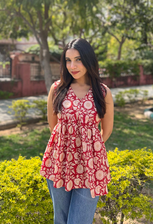 Sunlit Bloom Sleeveless Kurti